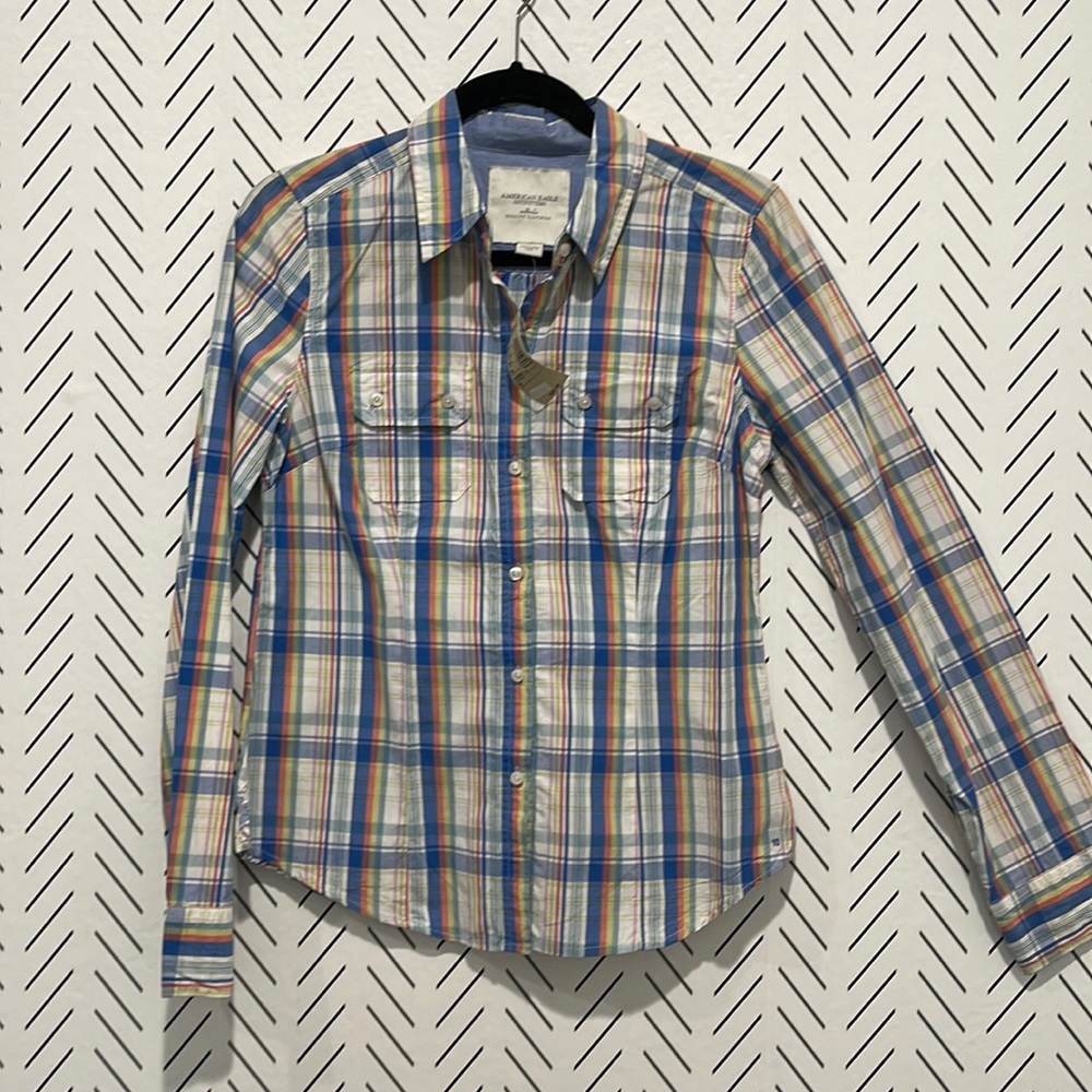 American Eagle Plaid, Button down shirt, Size 10,  Women's, 100%Cotton,